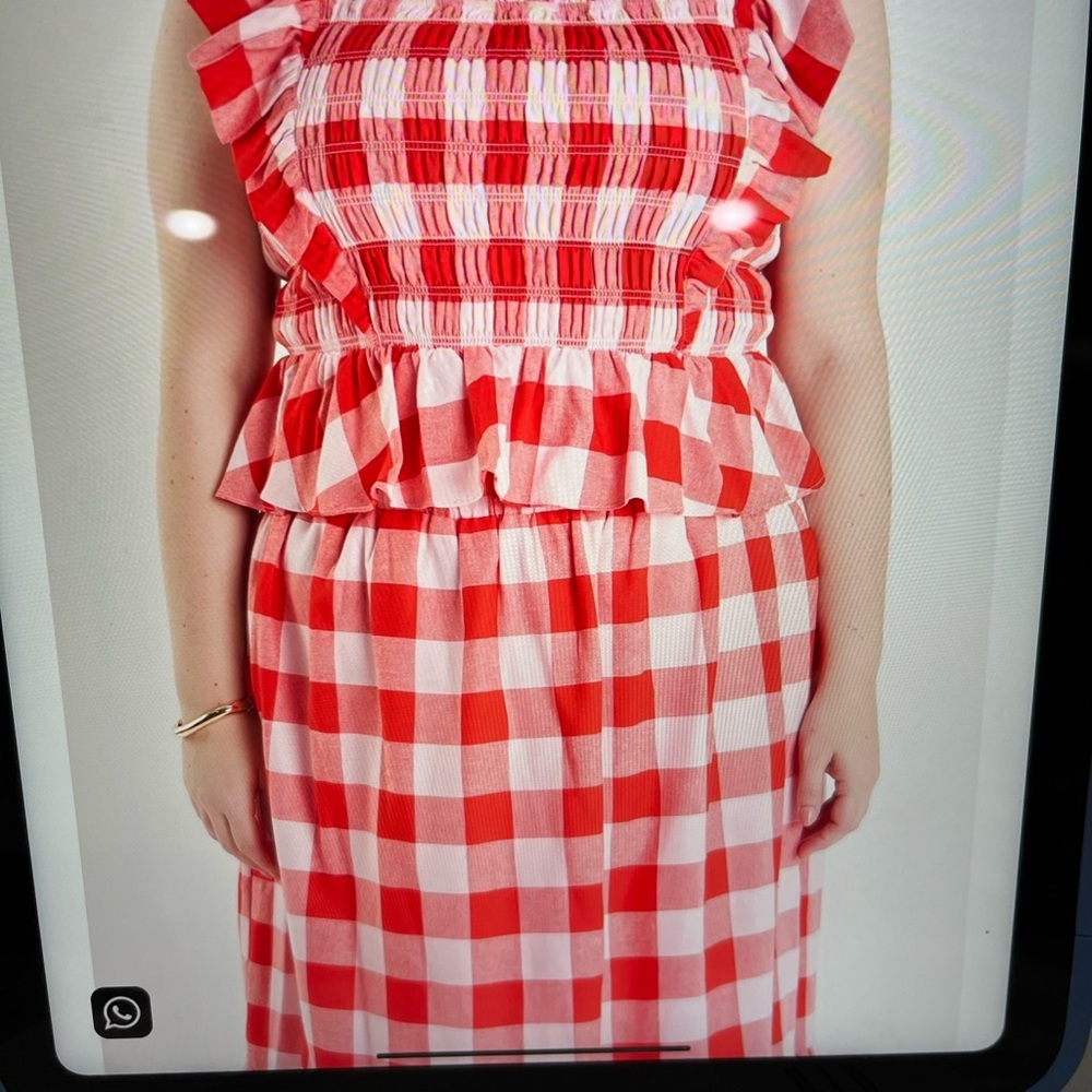 English Factory Red and White  Plus Size Gingham Skirt Set. - Picture 2 of 5